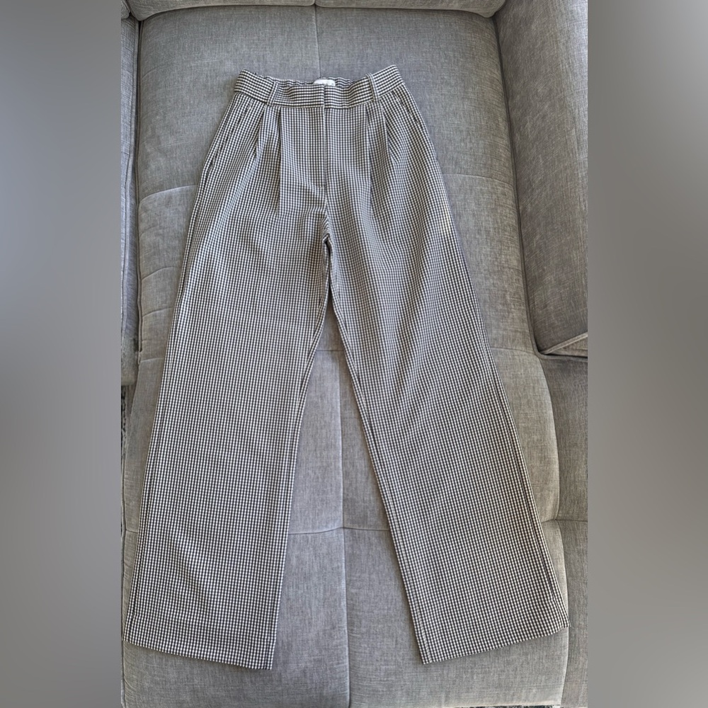 NWOT Abercrombie Sloane High Rise Wide Leg Tailored Pant, Gingham, Size 25 Reg - Picture 10 of 15
